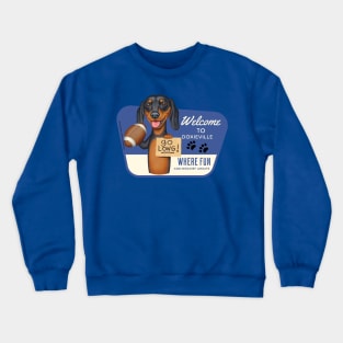 Fun Doxie Dog throwing a football and going long Crewneck Sweatshirt